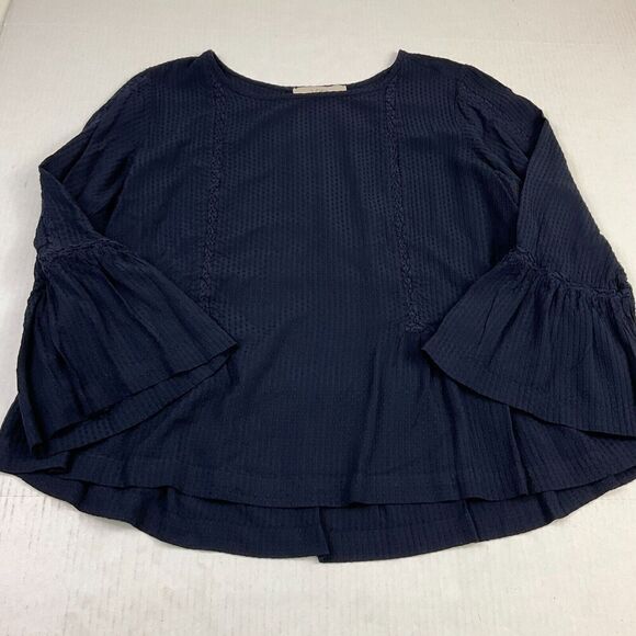 LOFT Womens Babydoll Blouse Blue Flared Long Sleeve Shirt Swiss Dot Top M Medium - Picture 2 of 11